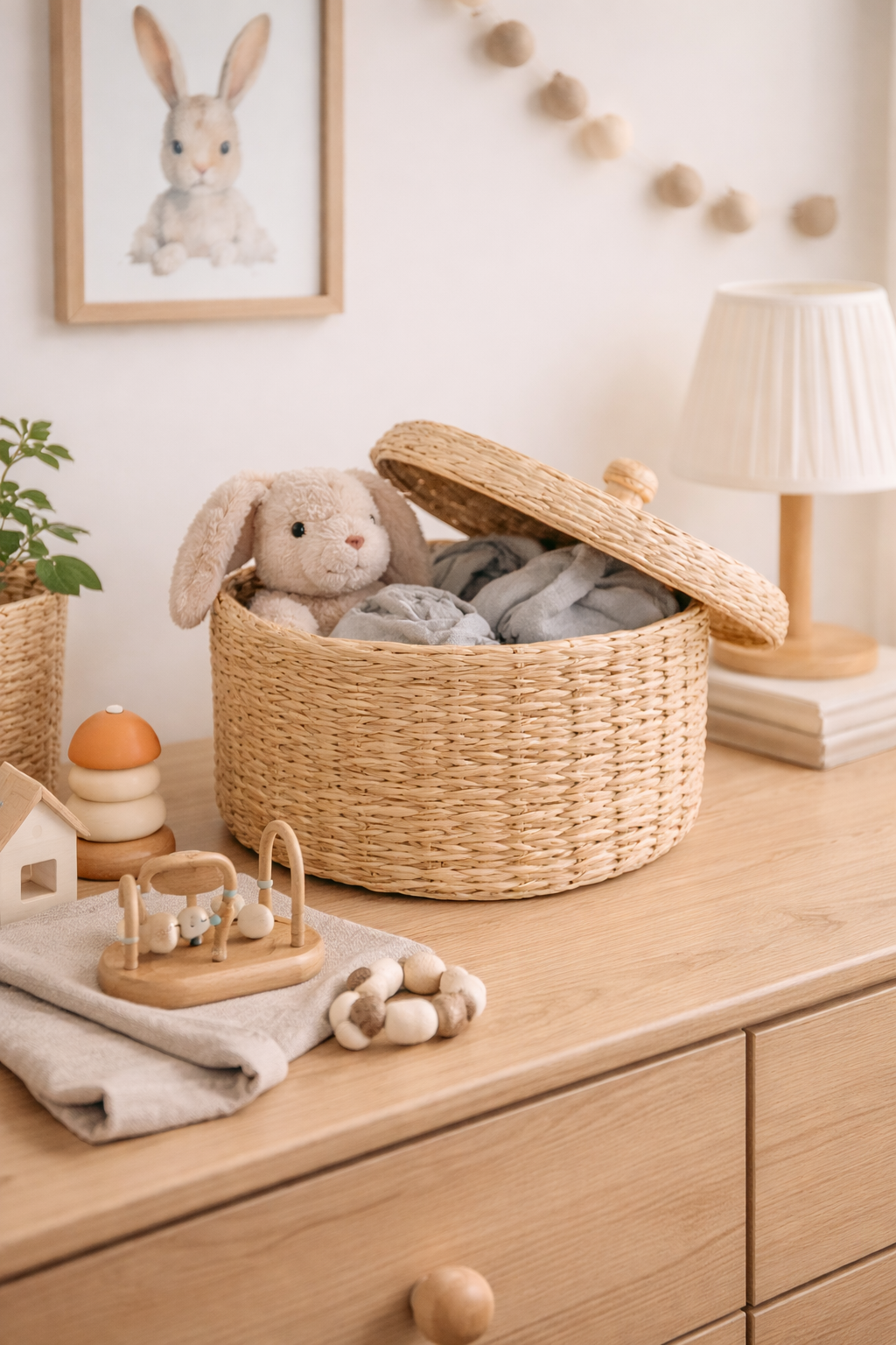 Opbevaringskurv med Låg – Natur